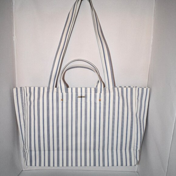 Sandro Striped Canvas Tote Bag in Blue/Ecru #SFASA01456NWT Details: 98% cotton/2 - Picture 1 of 6